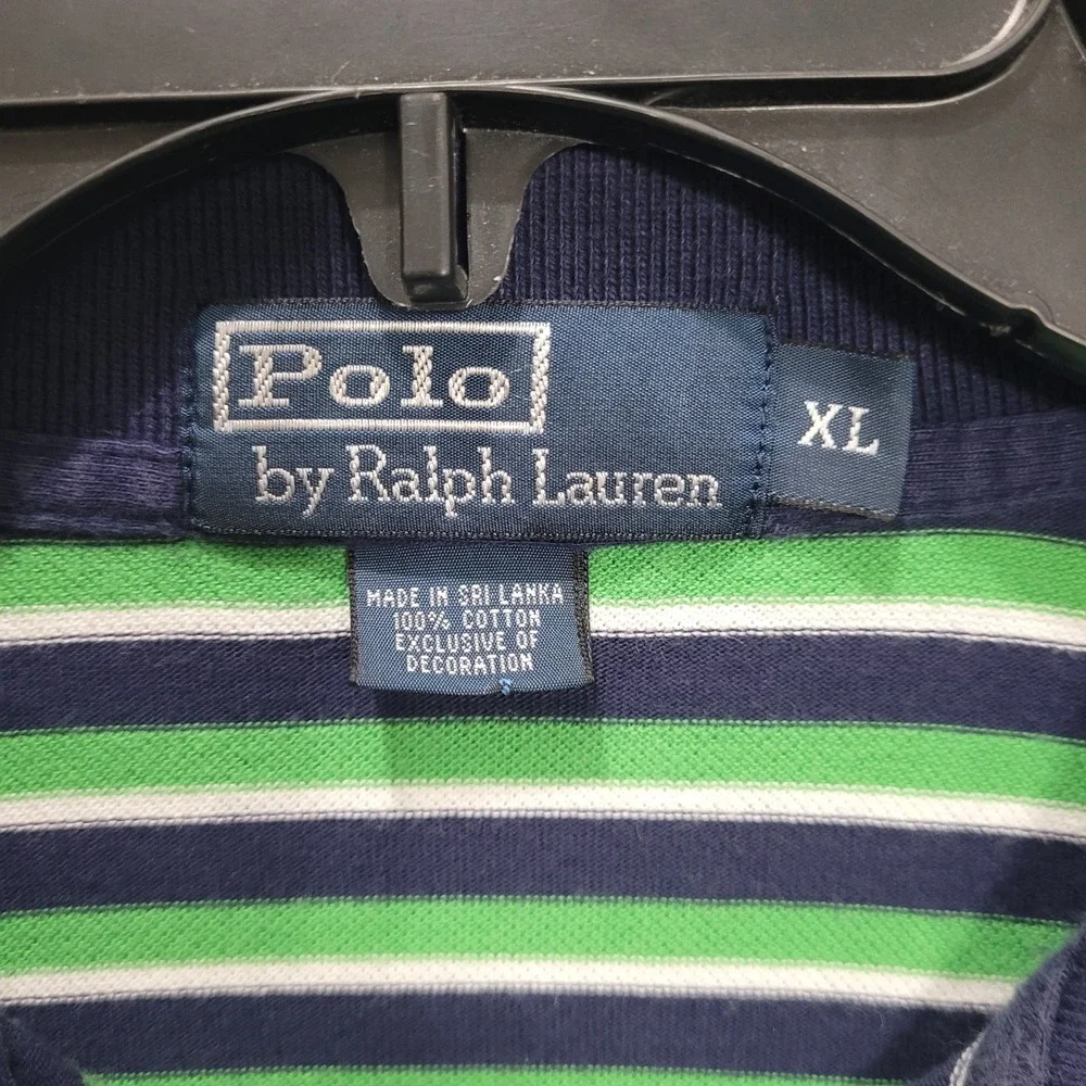 Polo Ralph Lauren Mens XL Blue Green Striped Short Sleeve Cotton Polo Shirt